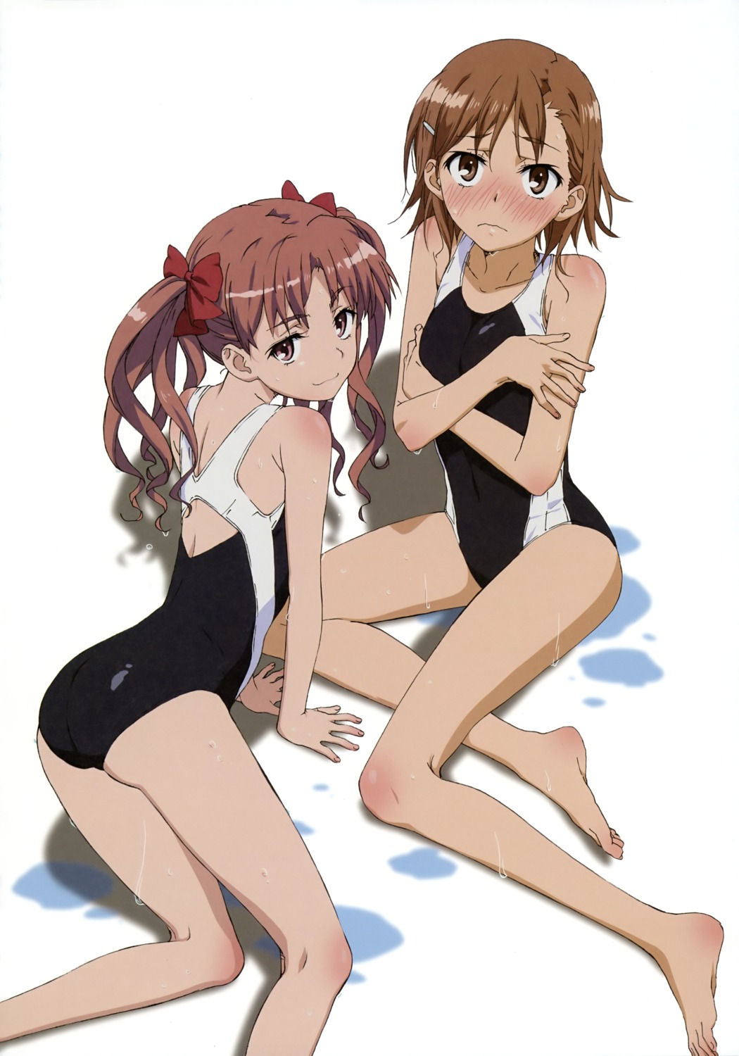 ass, breast_hold, feet, misaka_mikoto, shirai_kuroko, swimsuits, toaru_kagaku_no_railgun, toaru_majutsu_no_index, wet, yamashita_yuu