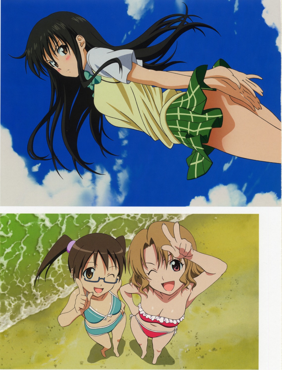 bikini, cleavage, cropme, kotegawa_yui, momioka_risa, sawada_mio, seifuku, swimsuits