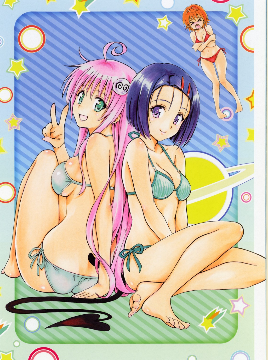 ass, bikini, breast_hold, cleavage, genderswap, lala_satalin_deviluke, sairenji_haruna, swimsuits