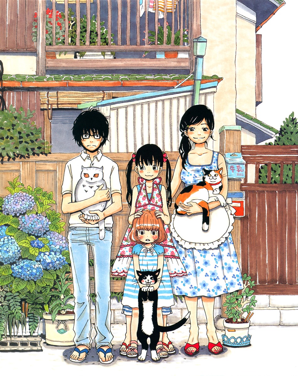 dress, kawamoto_akari, kawamoto_hinata, kawamoto_momo, kiriyama_rei, megane, neko, sangatsu_no_lion