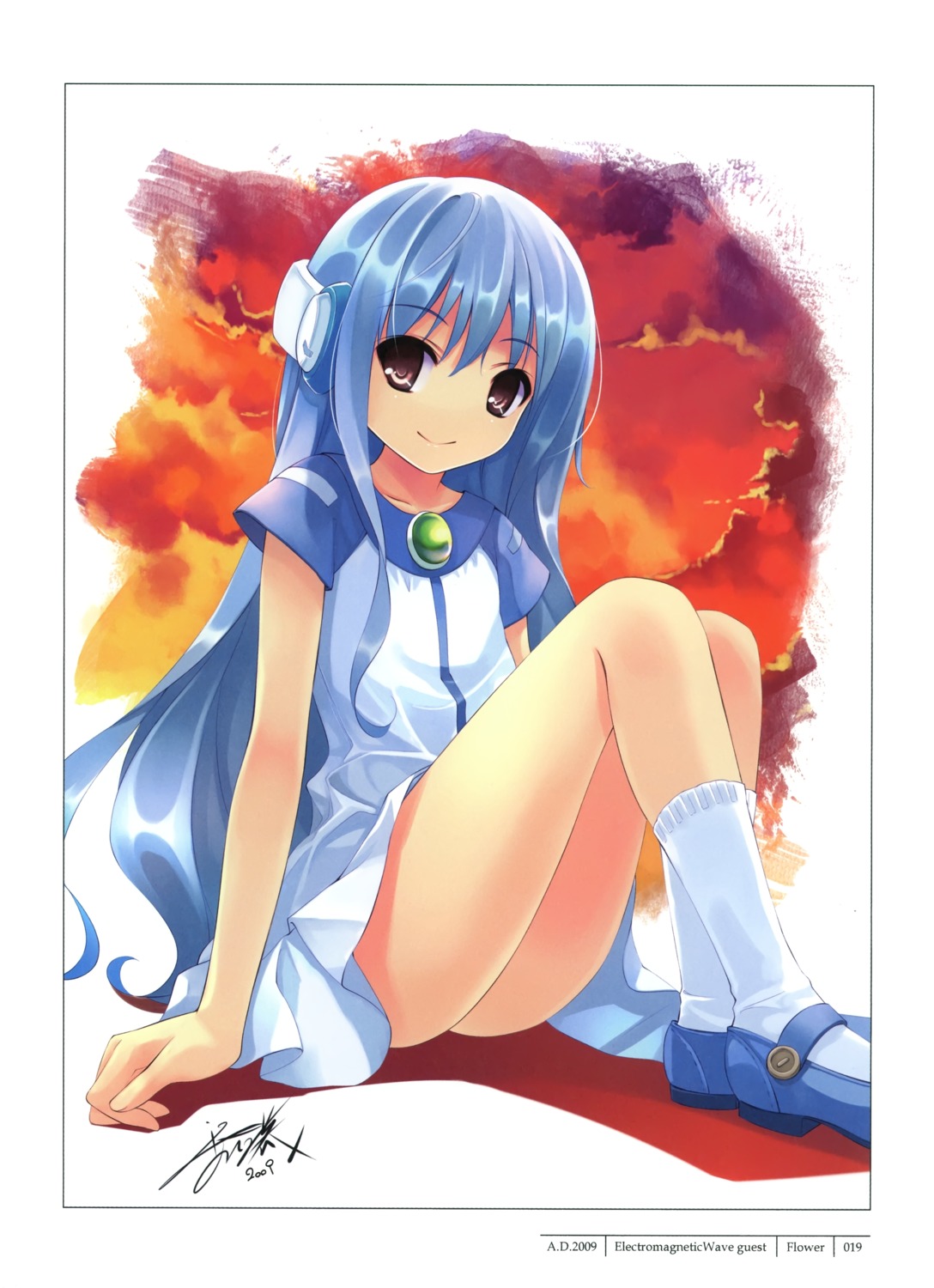 dress, flower, headphones, kowarekake_no_orgel, misaki_kurehito