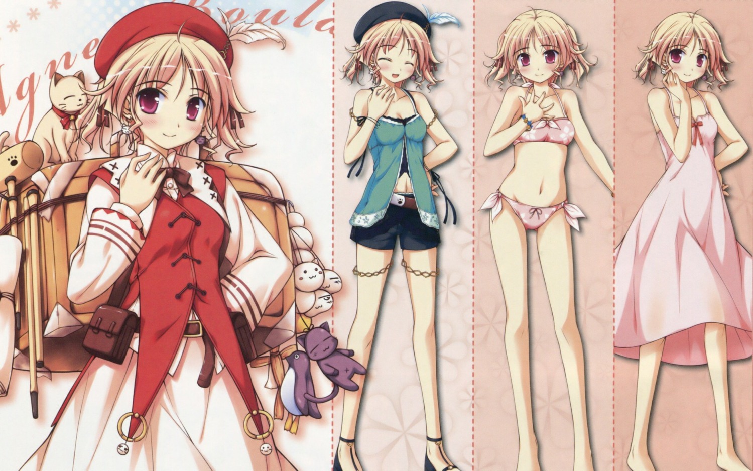 agnes_boulange, bikini, cleavage, dress, ko~cha, shukufuku_no_campanella, swimsuits, wallpaper