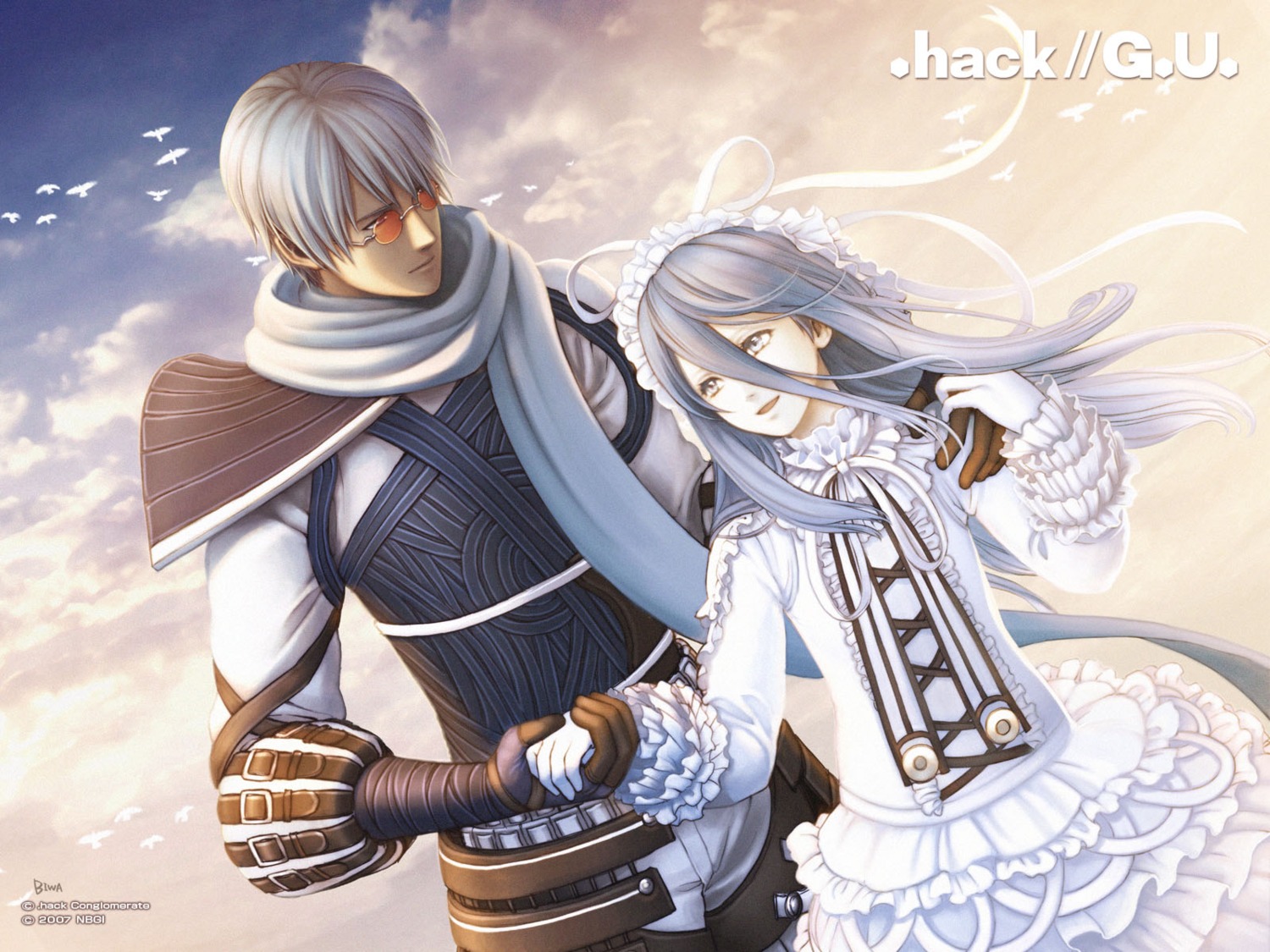 .hack//, .hack//g.u., aina_(.hack), biwa, dress, jpeg_artifacts, lolita_fashion, megane, ovan, screening, wallpaper