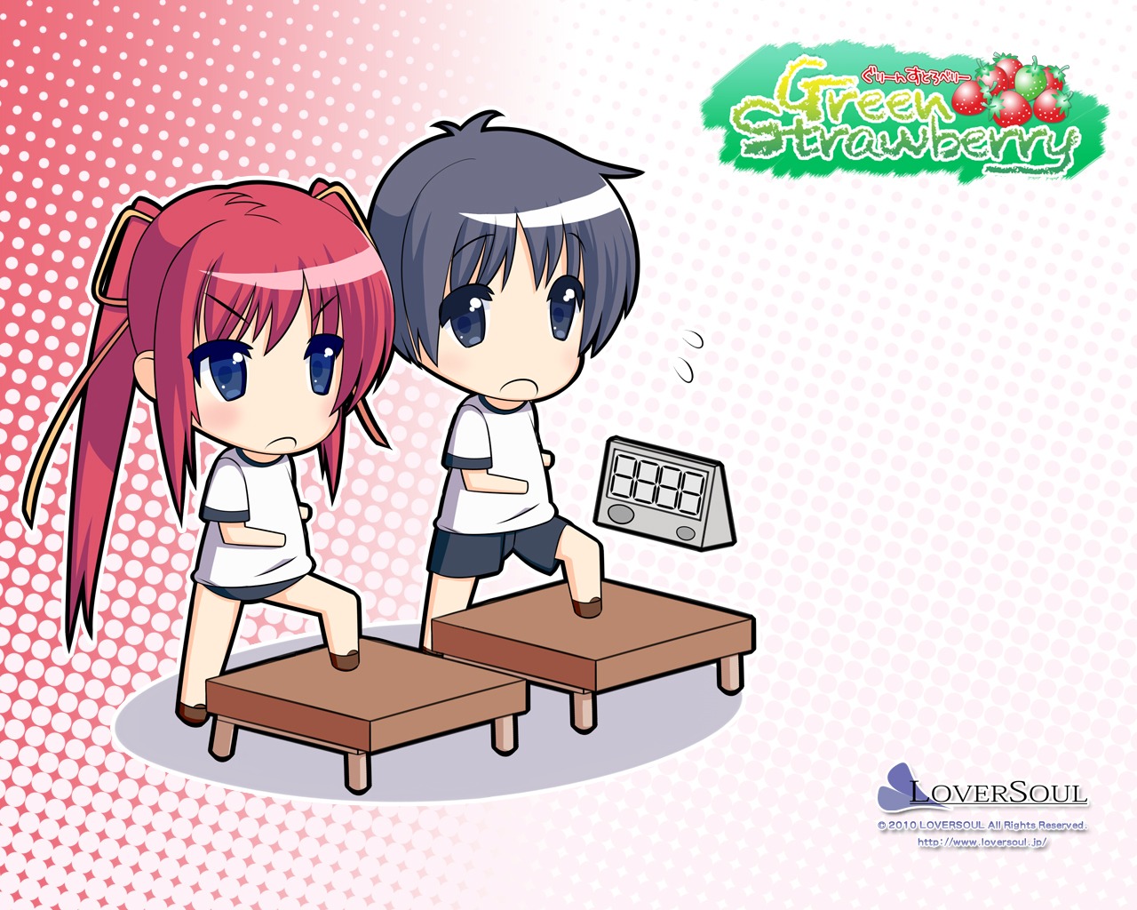 chibi, green_strawberry, gym_uniform, kokono, loversoul, wallpaper