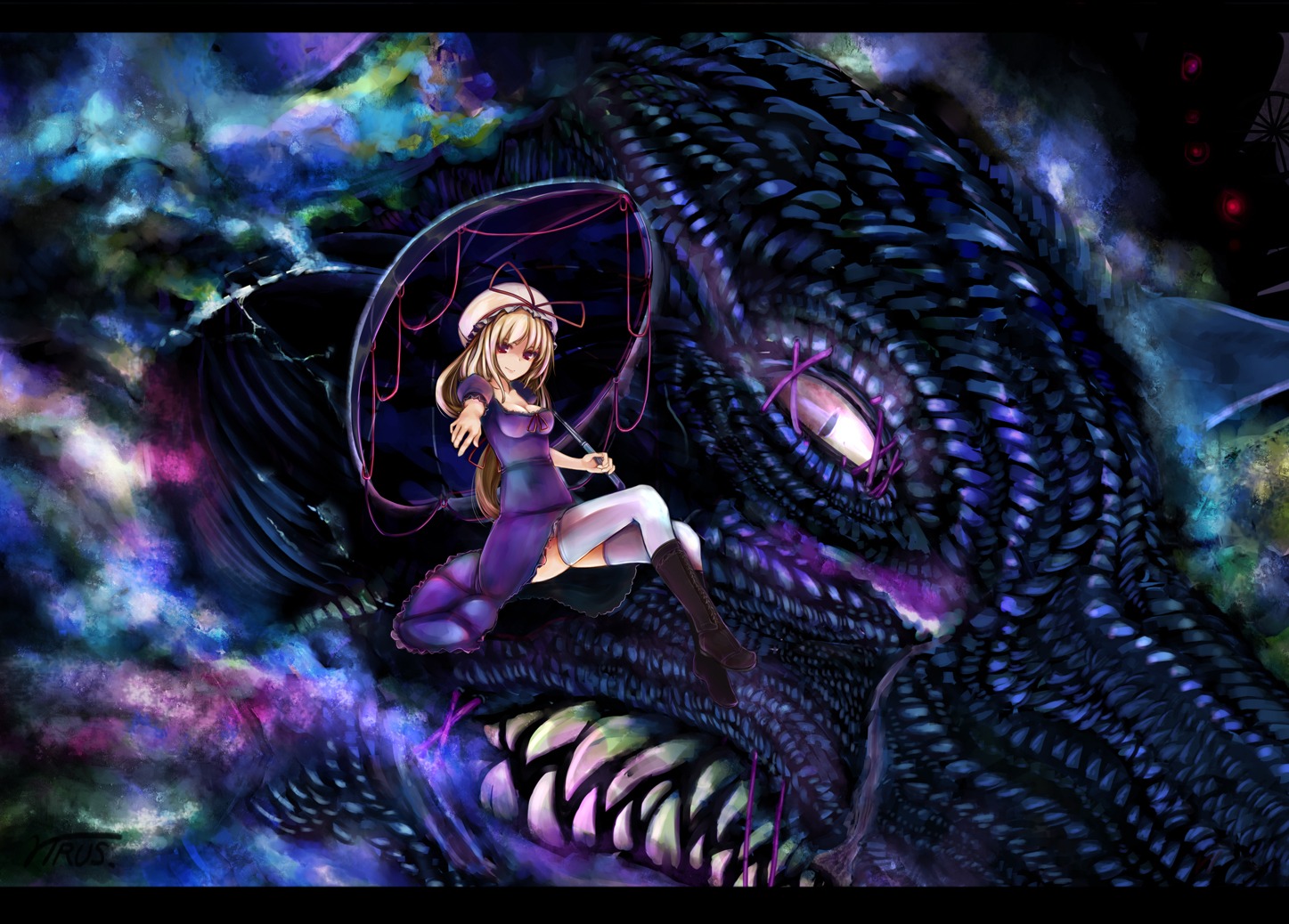cleavage, monster, thighhighs, touhou, virus, yakumo_yukari
