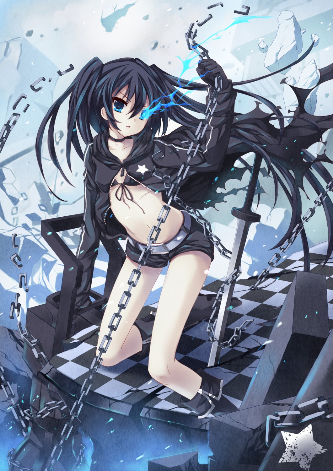 bikini_top, black_rock_shooter, black_rock_shooter_(character), peach, swimsuits, vocaloid
