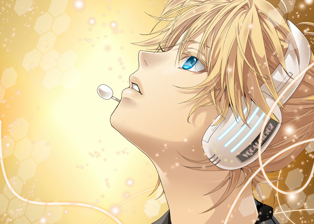 hakuseki, headphones, kagamine_len, male, vocaloid