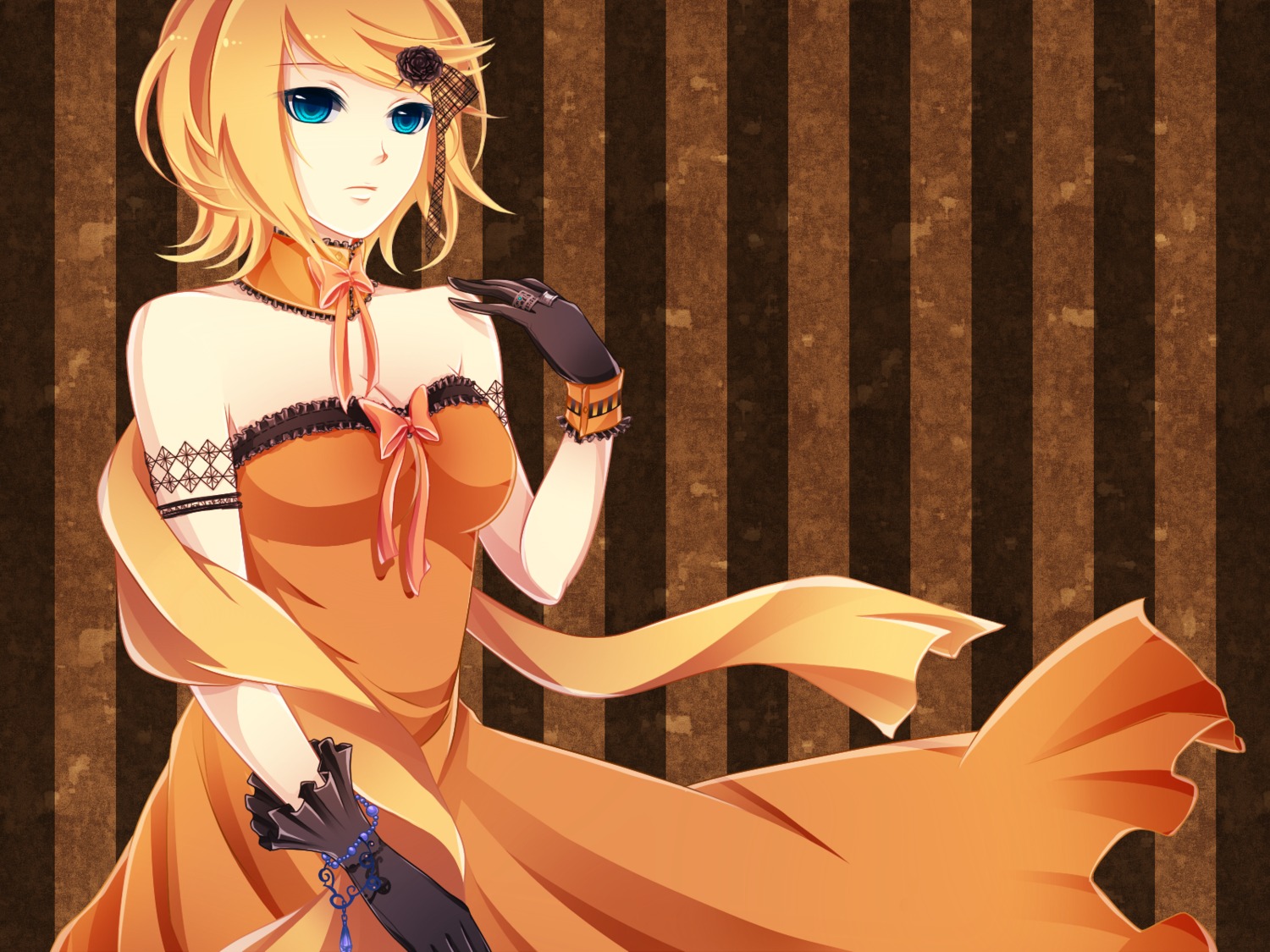 cleavage, dress, heki_kiri, kagamine_rin, vocaloid, wallpaper