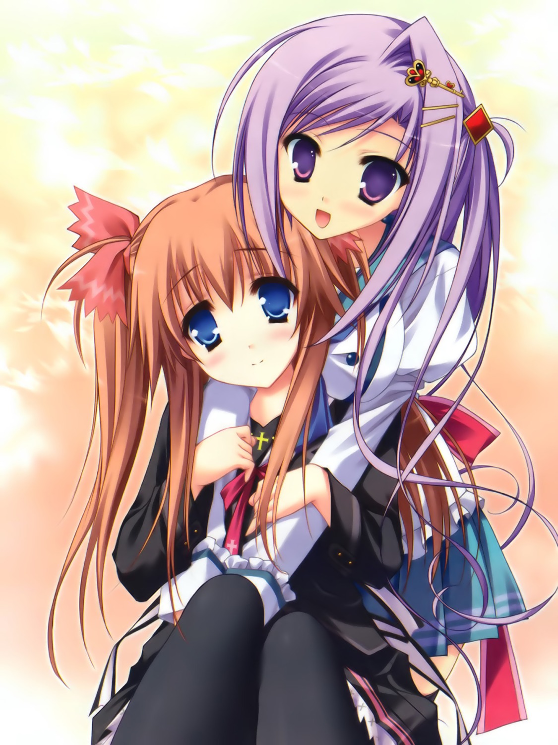 crossover, hello_good-bye, lump_of_sugar, moekibara_fumitake, pantyhose, prism_rhythm, seifuku, sesena_yau, thighhighs, tokitou_kasumi, yukishiro_may