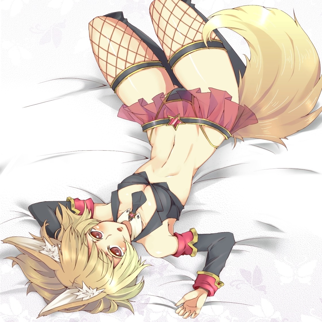 animal_ears, cleavage, fantasy_earth_zero, fishnets, kitsune, tail, thighhighs, zanri