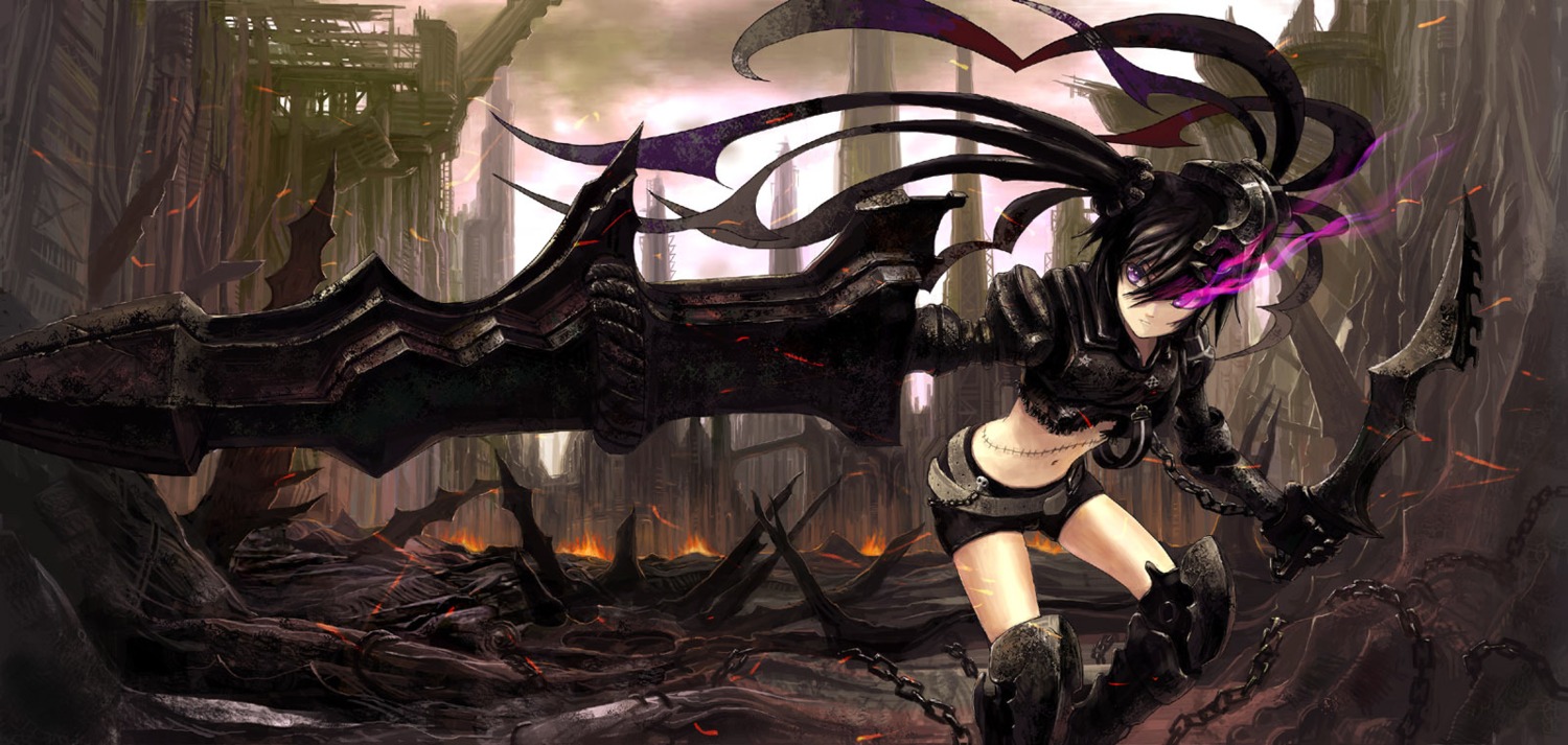 black_rock_shooter, black_rock_shooter_(character), denki, insane_black_rock_shooter, sword, vocaloid