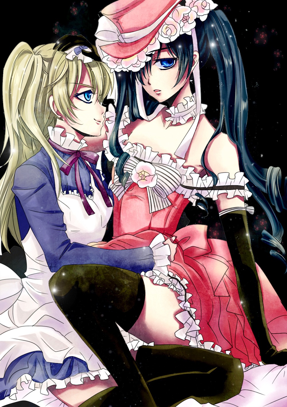 alois_trancy, ciel_phantomhive, dress, kuroshitsuji, thighhighs, trap, tsuna2727, yaoi