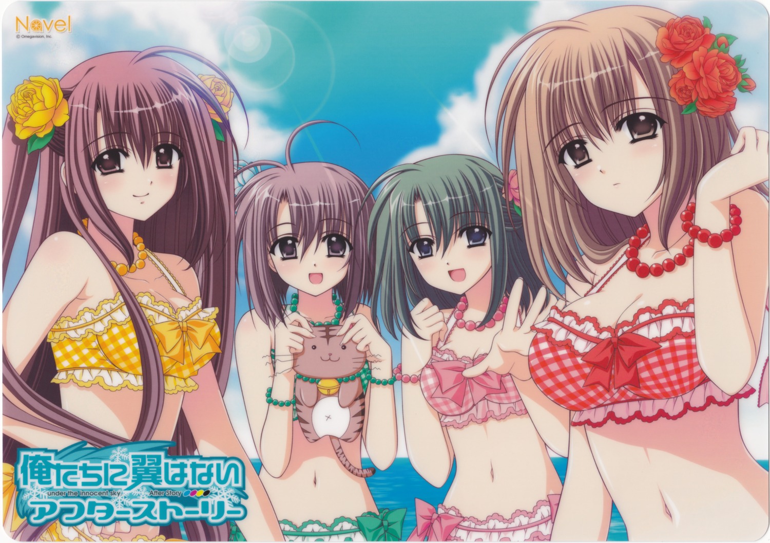 bikini, card, cleavage, hayashida_misaki, navel, neko, nishimata_aoi, ootori_naru