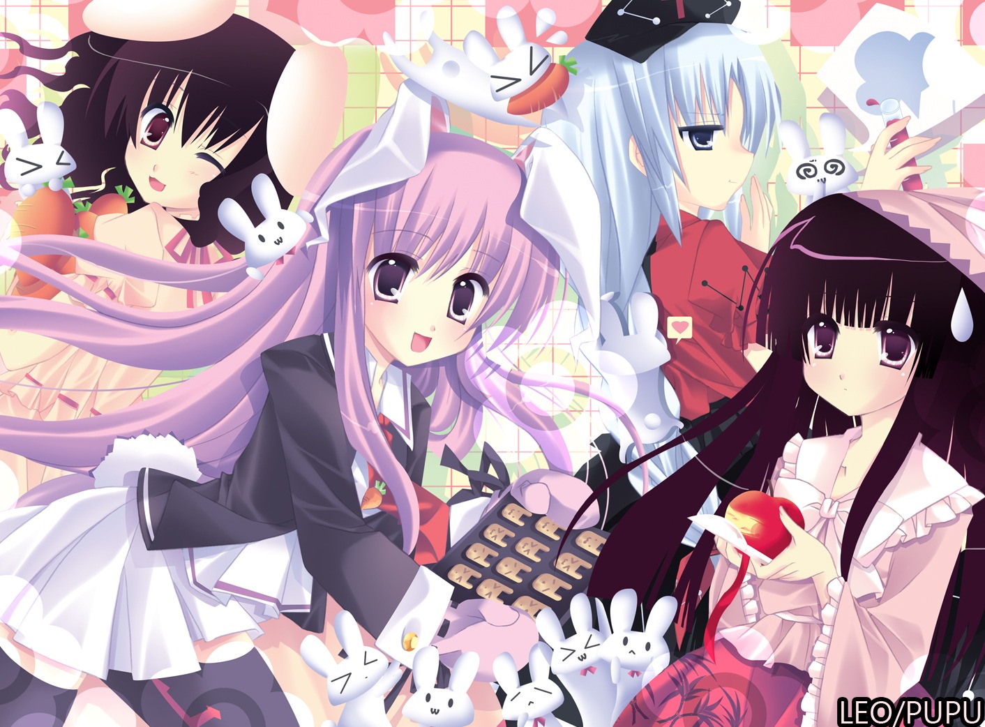 animal_ears, bunny_ears, houraisan_kaguya, inaba_tewi, pupu, reisen_udongein_inaba, thighhighs, touhou, yagokoro_eirin