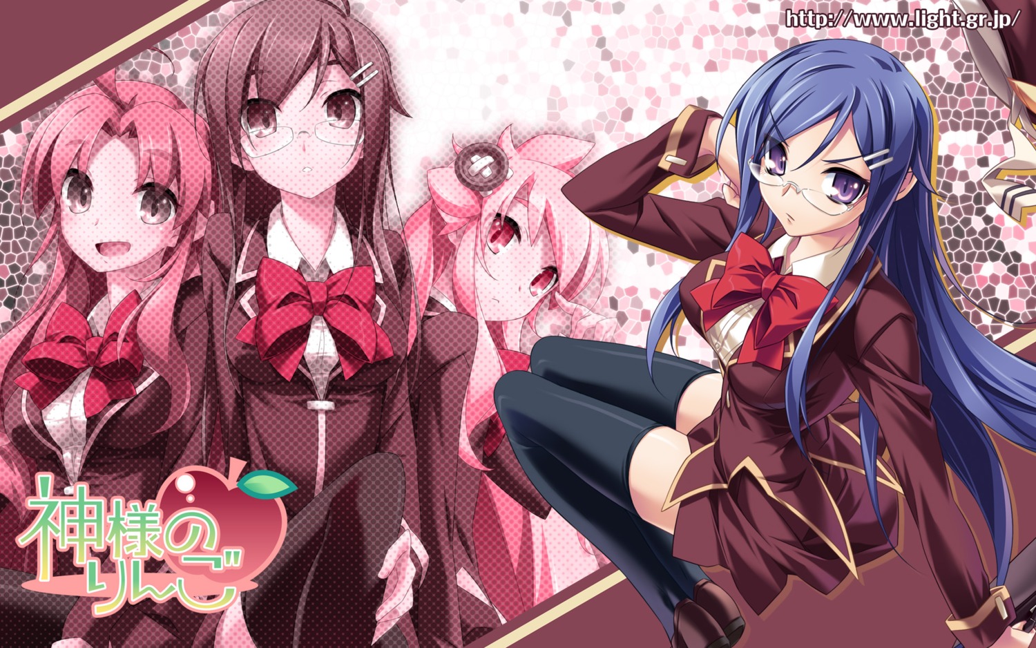 akinoko, kamisama_no_ringo, light, magara_arimi, seifuku, sumi_majino, sumi_noriko, thighhighs, wallpaper