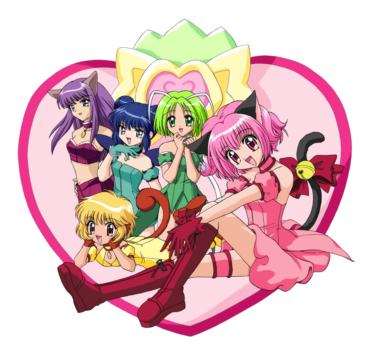 aizawa_mint, fong_pudding, fujiwara_zakuro, midorikawa_lettuce, momomiya_ichigo, tokyo_mew_mew
