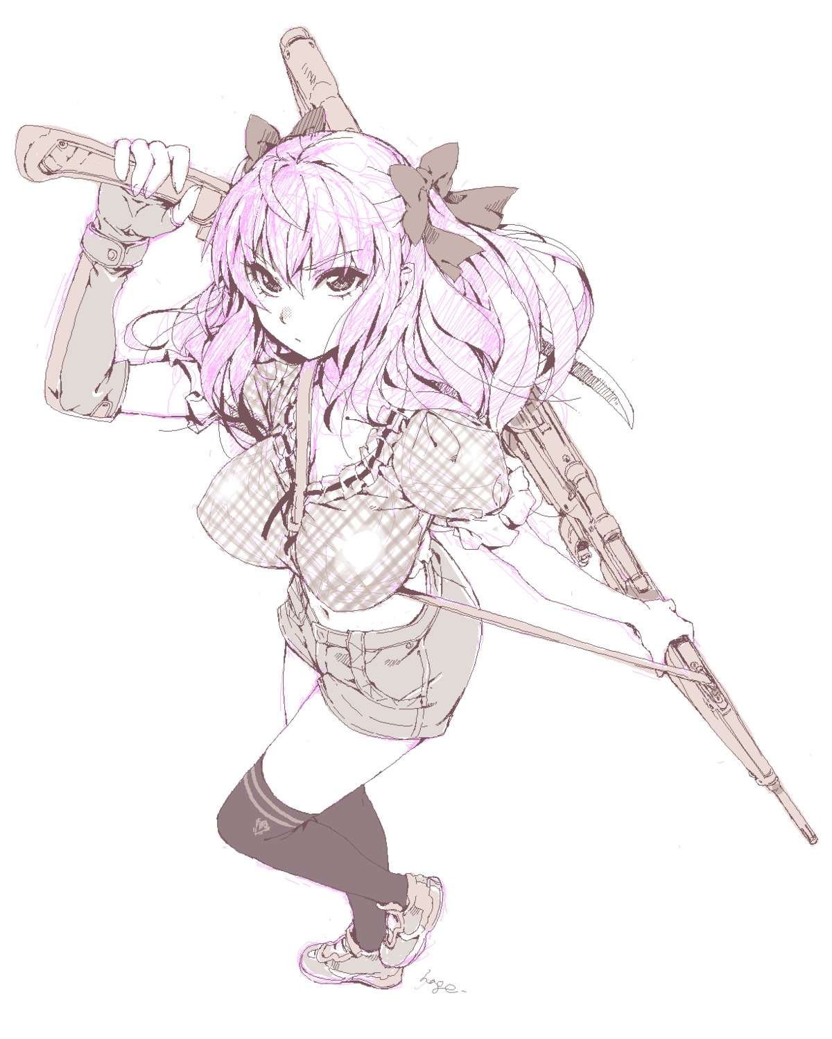 gun, hage, thighhighs