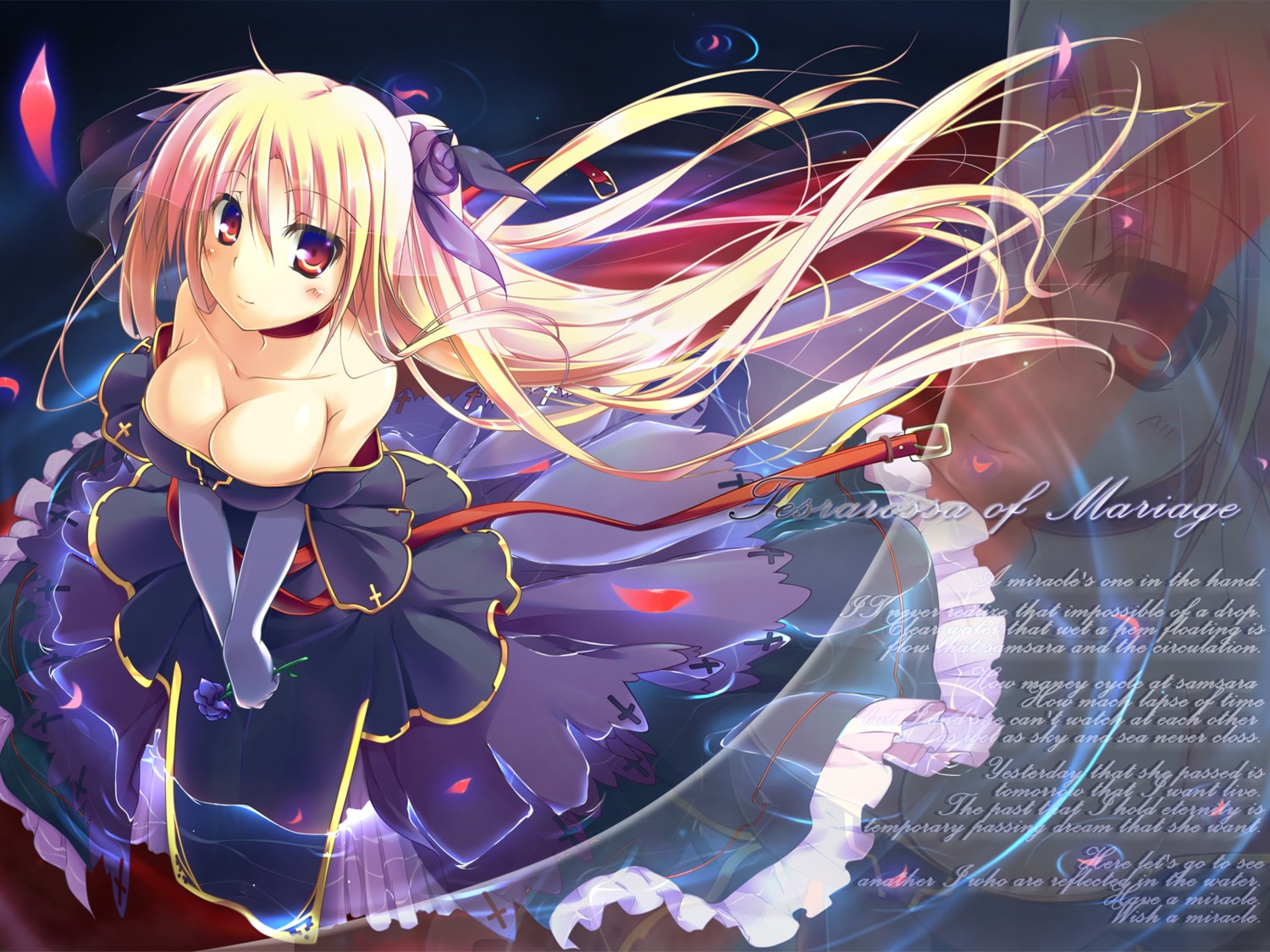 cleavage, dress, fate_testarossa, mahou_shoujo_lyrical_nanoha, t-ray, wallpaper