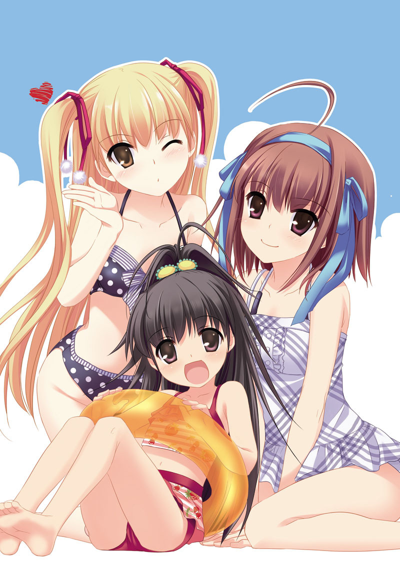 bikini, jpeg_artifacts, nakajima_yuka, papa_no_iukoto_wo_kikinasai!, swimsuits, takanashi_hina, takanashi_miu, takanashi_sora