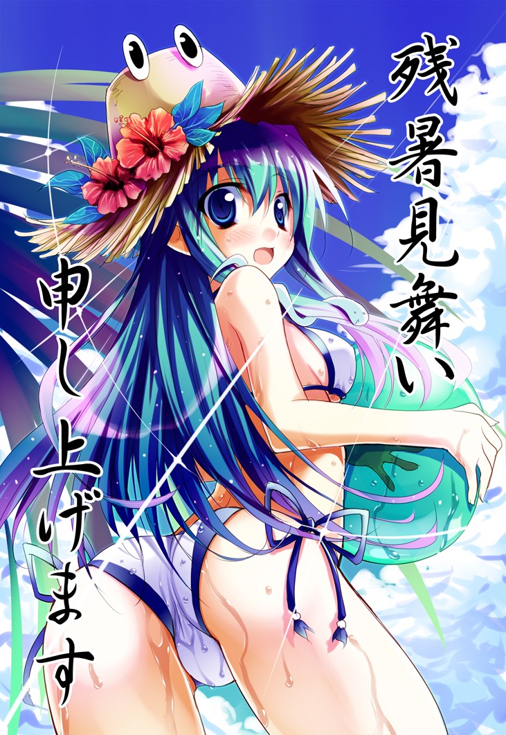 ass, bikini, kochiya_sanae, minase_(dragon_panda), swimsuits, touhou, wet