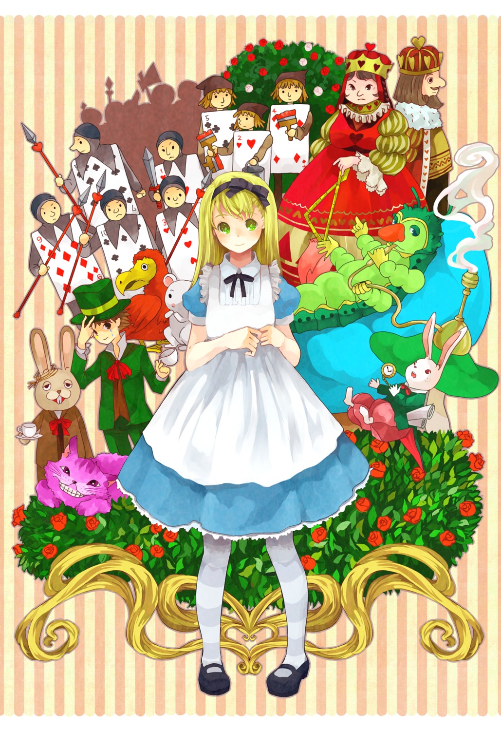 alice, alice_in_wonderland, caterpillar_(wonderland), cheshire_cat, dodo, dormouse, king_of_hearts, mad_hatter, march_hare, queen_of_hearts, rizumu, white_rabbit