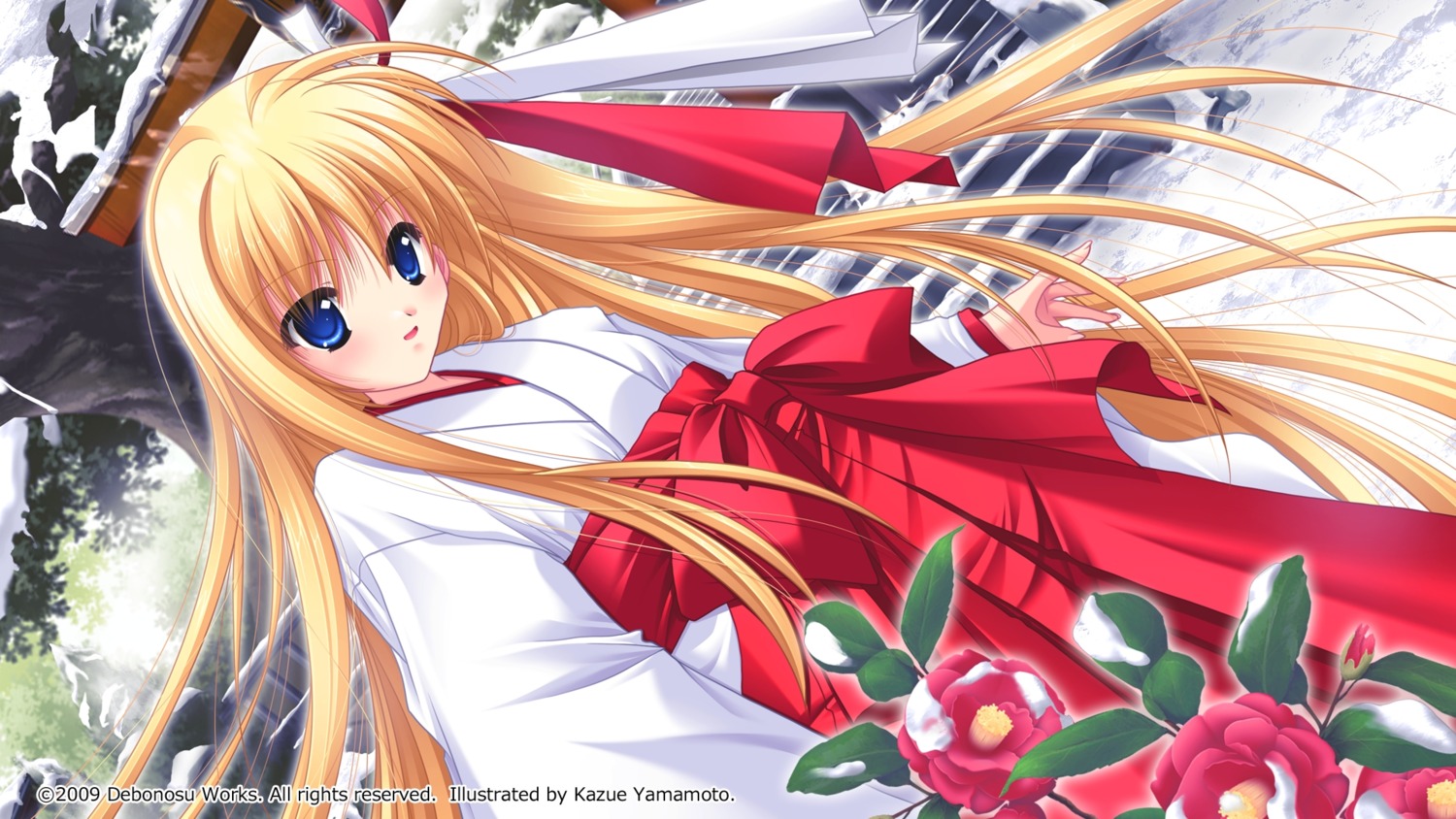 kagura_douchuuki, miko, raidou_nazuna, wallpaper, yamamoto_kazue