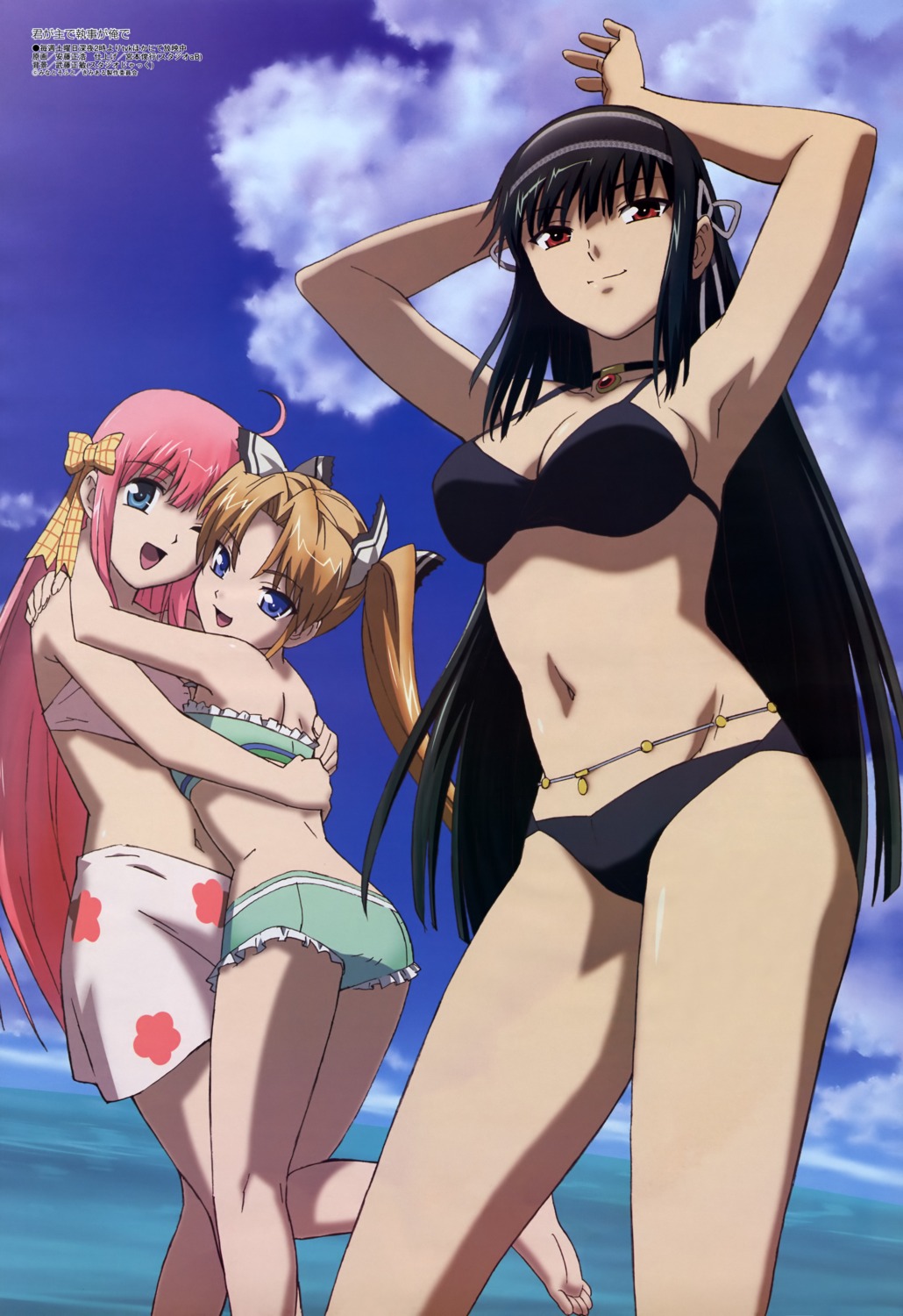 andou_masahiro, bikini, cleavage, kimi_ga_aruji_de_shitsuji_ga_ore_de, kuonji_miyu, kuonji_shinra, kuonji_yume, swimsuits