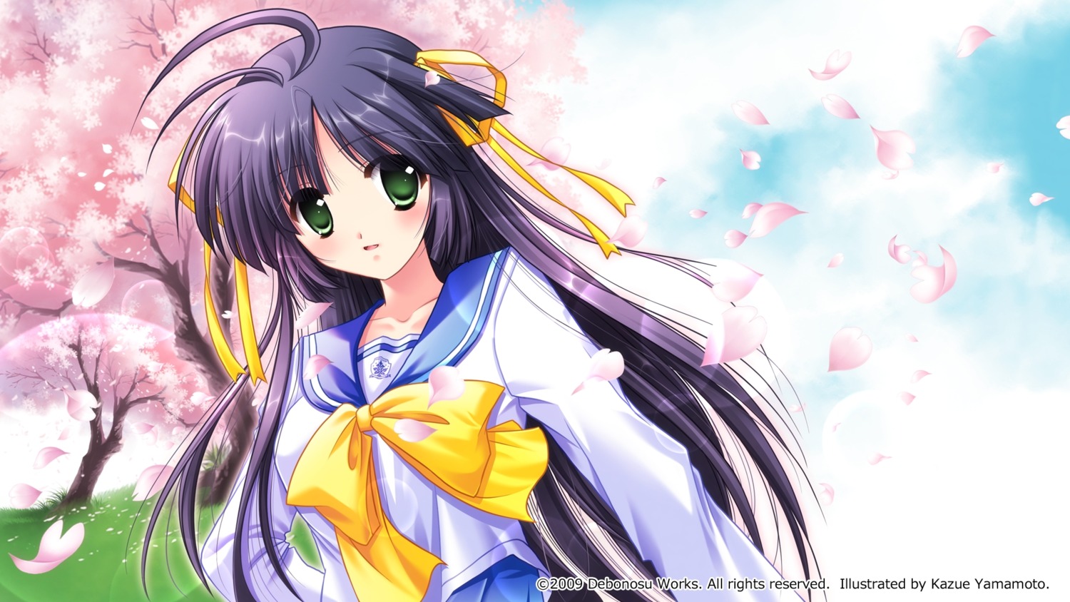 arashiyama_ibuki, kagura_douchuuki, seifuku, wallpaper, yamamoto_kazue
