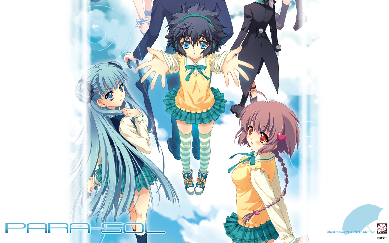 carnelian, fujita_nodoka, headphones, para-sol, root, seifuku, thighhighs, wallpaper