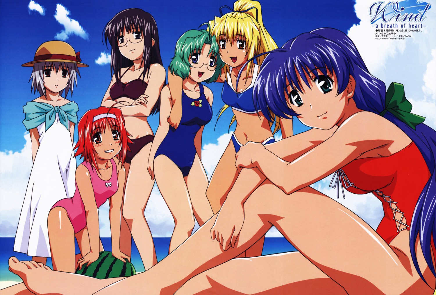 dress, feet, fujimiya_nozomi, fujimiya_wakaba, megane, narukaze_minamo, okano_hinata, shikouin_kasumi, summer_dress, swimsuits, tsukishiro_hikari, wind_a_breath_of_heart, yoshino_shin'ichi