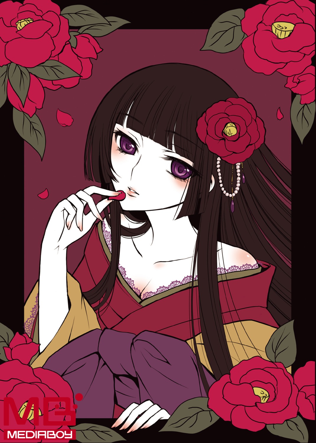 cleavage, ichihara_yuuko, kimono, tagme, watermark, xxxholic