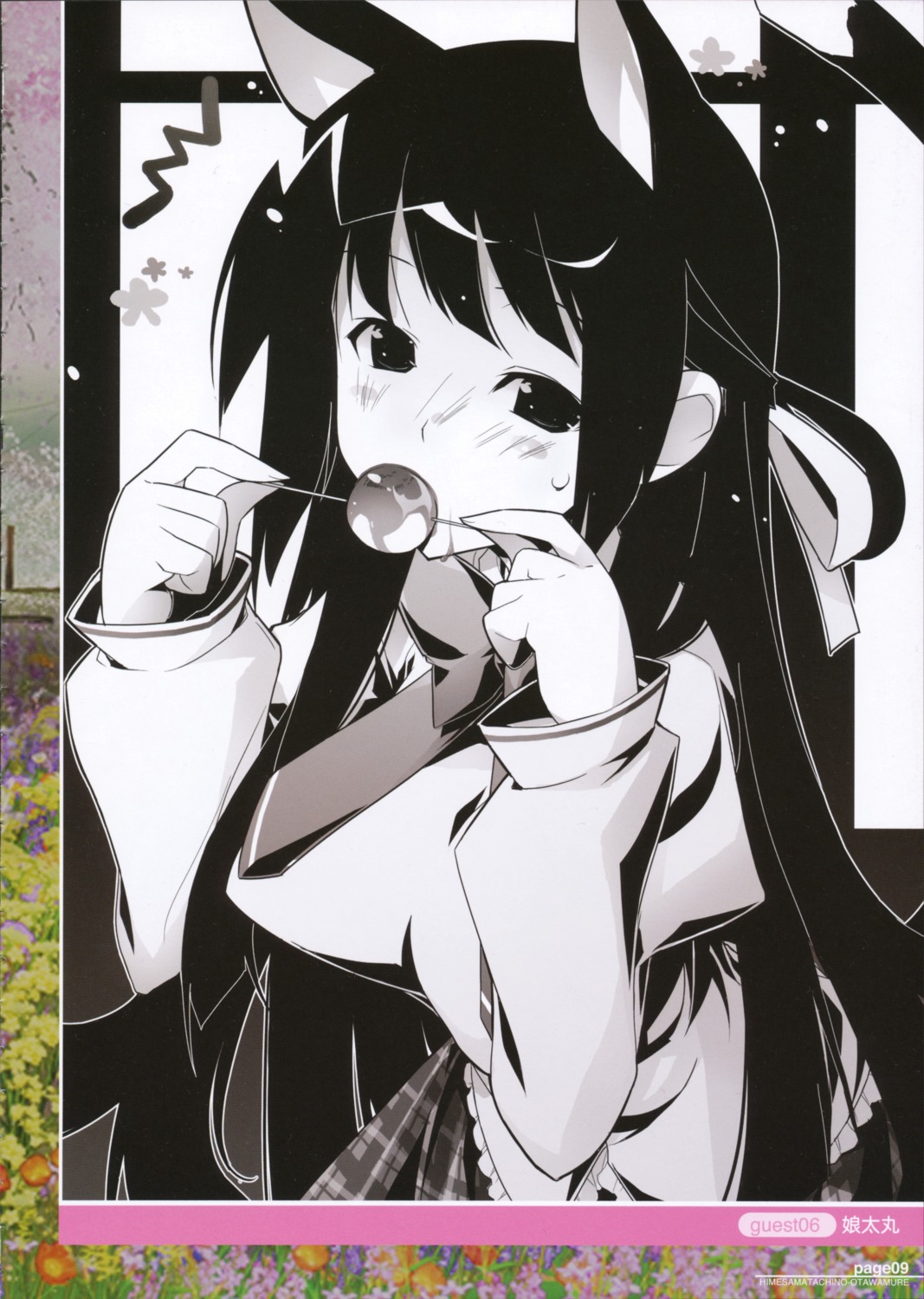 animal_ears, kachoufuugetsu, katsuragi_sayuri, kotamaru, monochrome, nekomimi, seifuku, silver_bullet