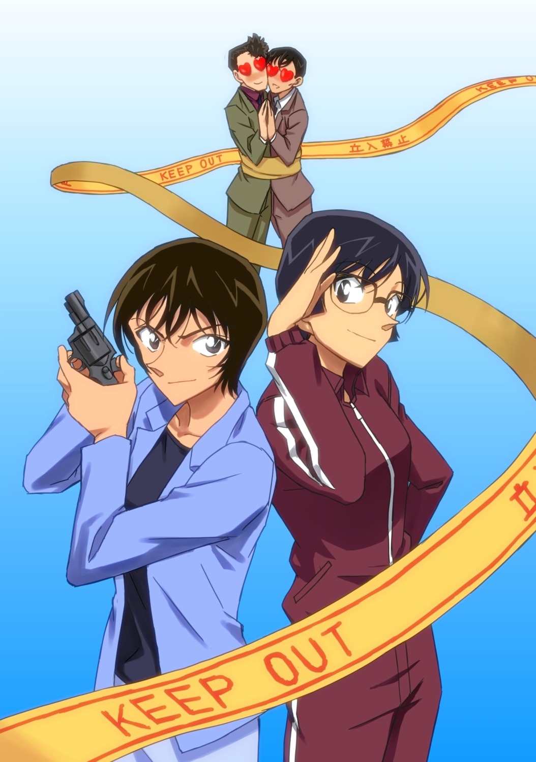 gun, kobayashi_sumiko, megane, meitantei_conan, sato_miwako, shiratori_ninzaburo, takagi_wataru