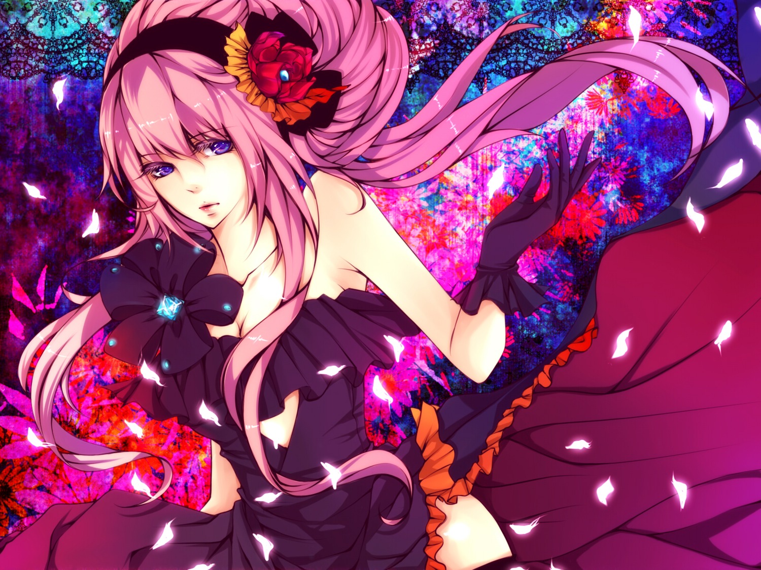cleavage, megurine_luka, thighhighs, vocaloid, wallpaper, zukiyuki