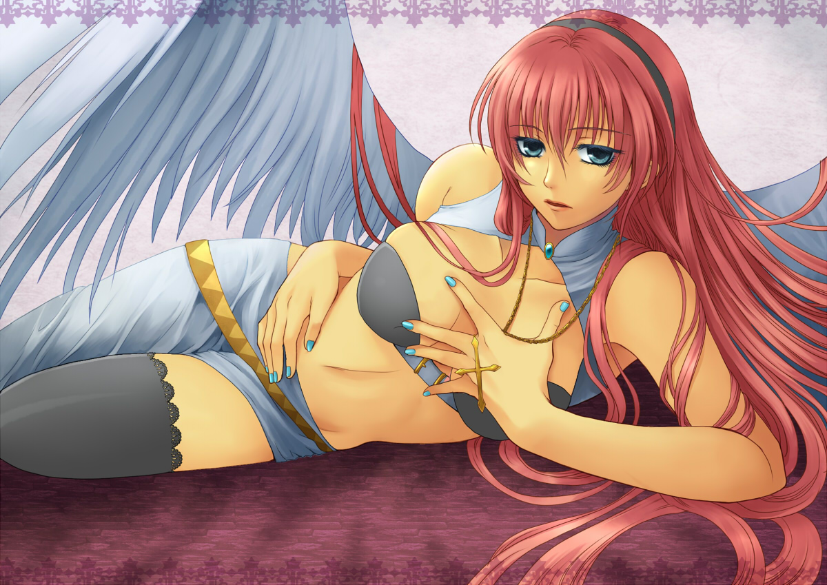 megurine_luka, nanami_kazusa, thighhighs, vocaloid, wings