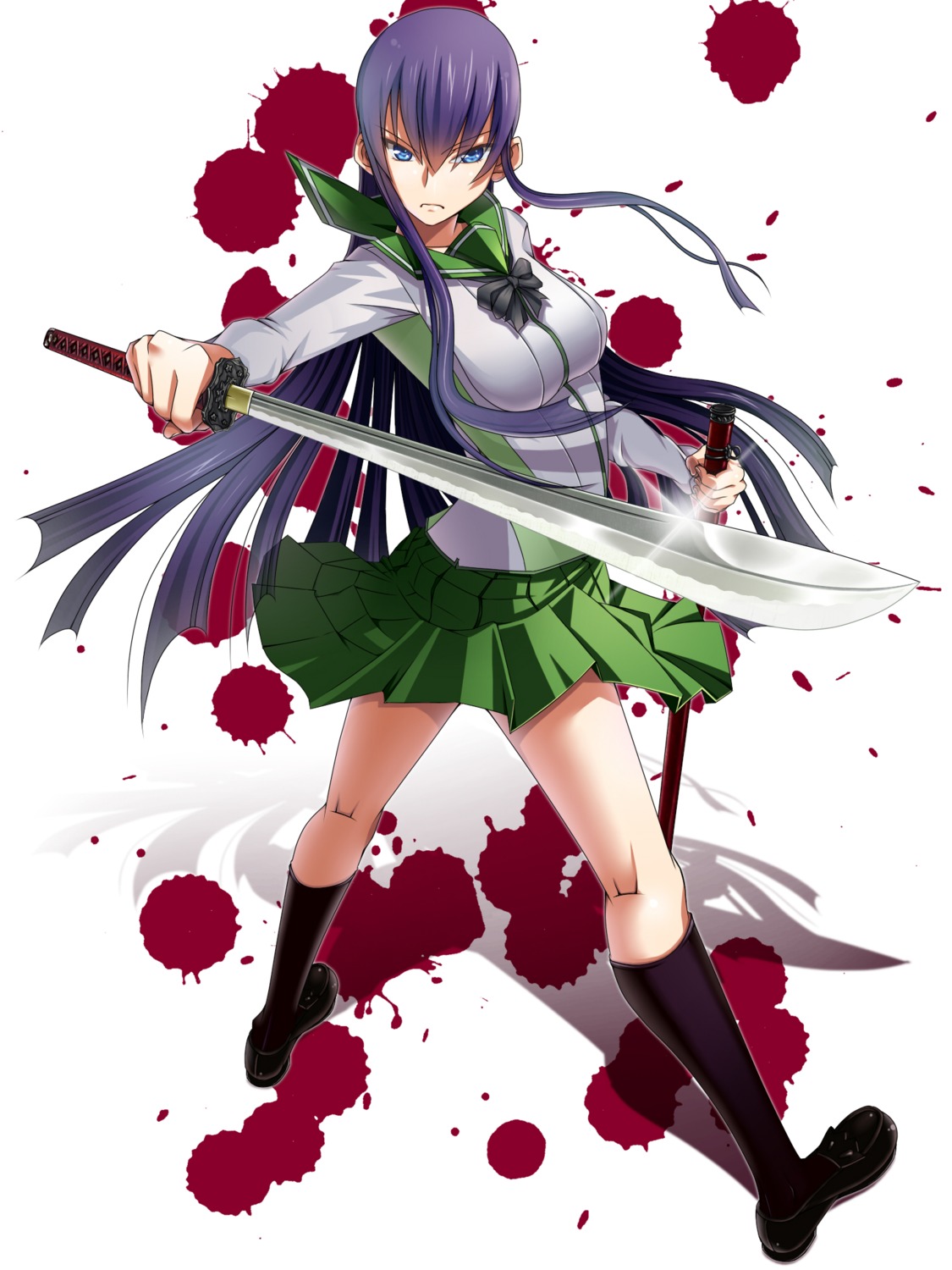 blood, busujima_saeko, highschool_of_the_dead, seifuku, sword, umeboshitora