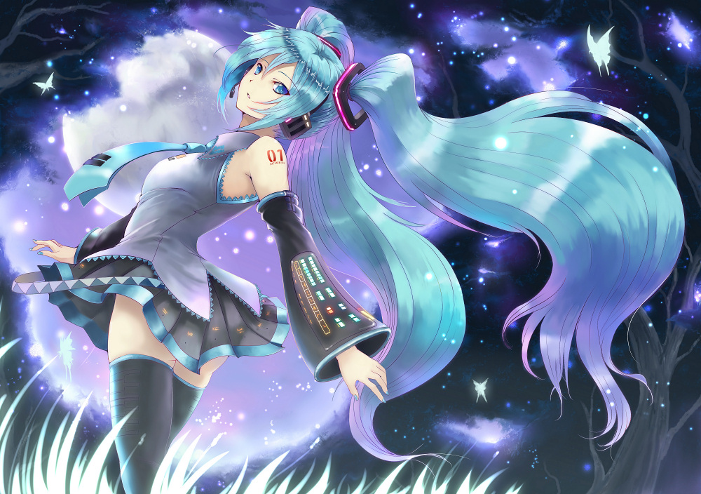 hatsune_miku, headphones, tani_hiroshi, thighhighs, vocaloid