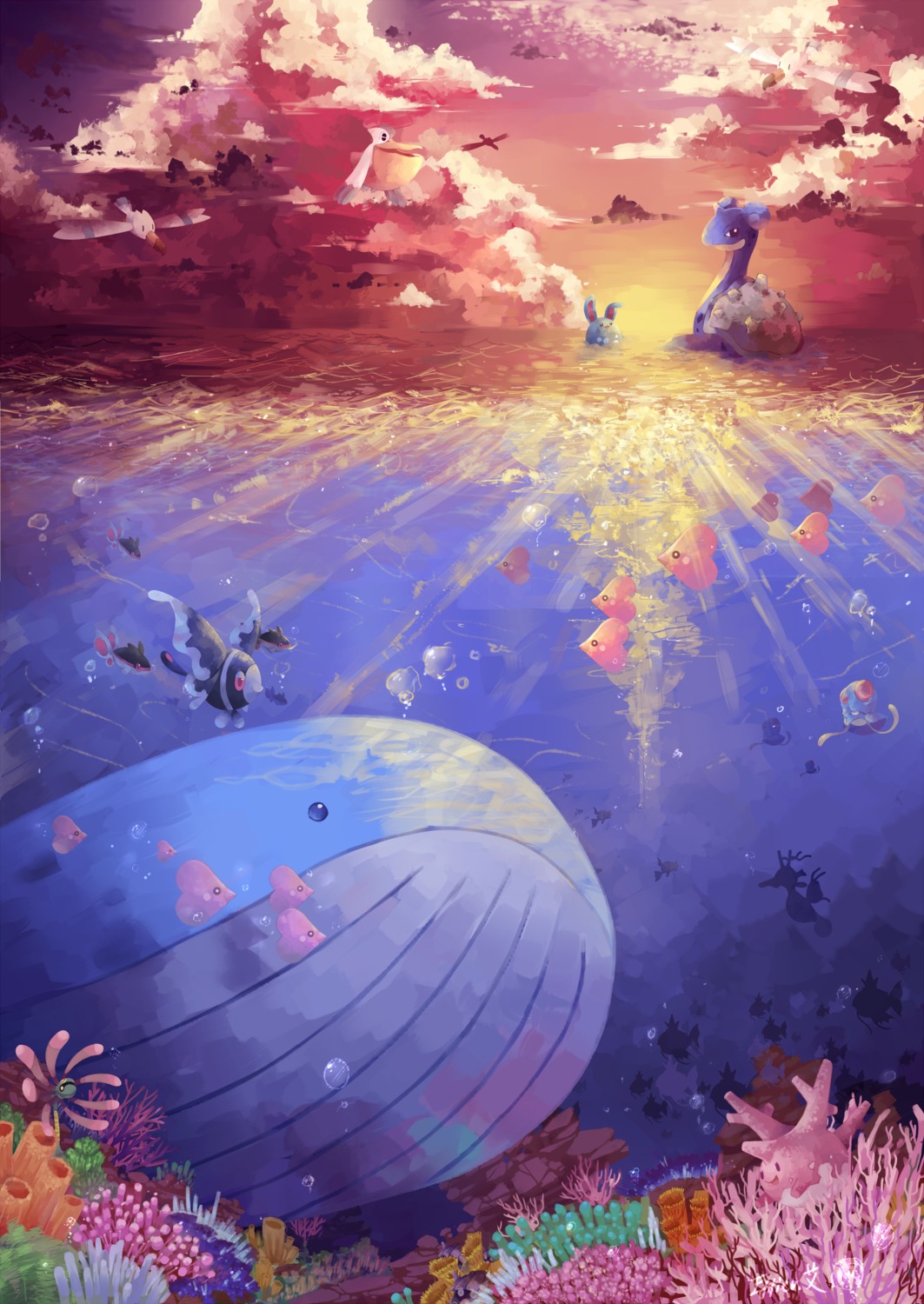azumarill, corsola, cradily, effier.ai, finneon, kingdra, landscape, lapras