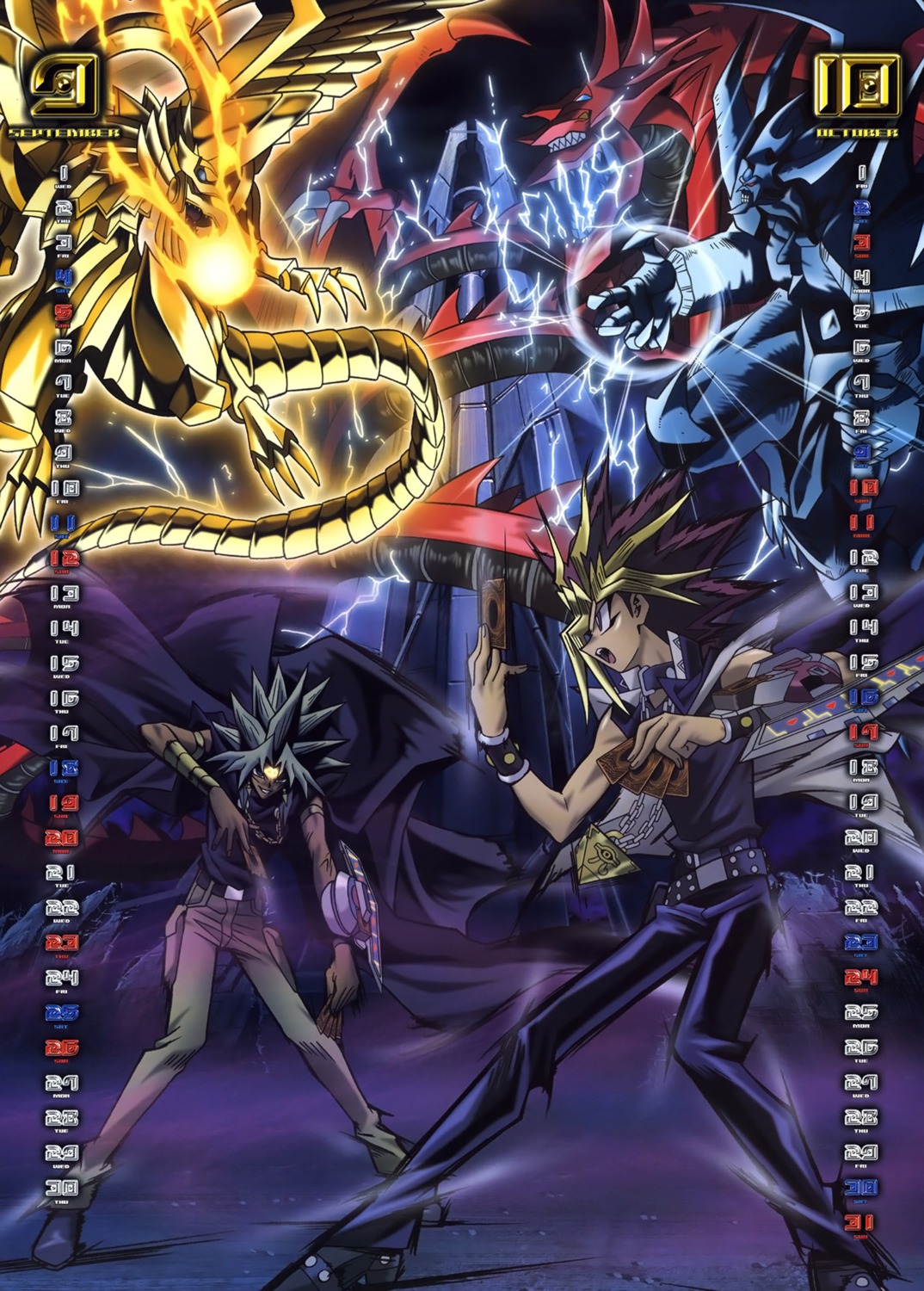 calendar, male, marik_ishtar, monster, obelisk_the_tormentor, osiris_the_sky_dragon, tail, the_winged_dragon_of_ra
