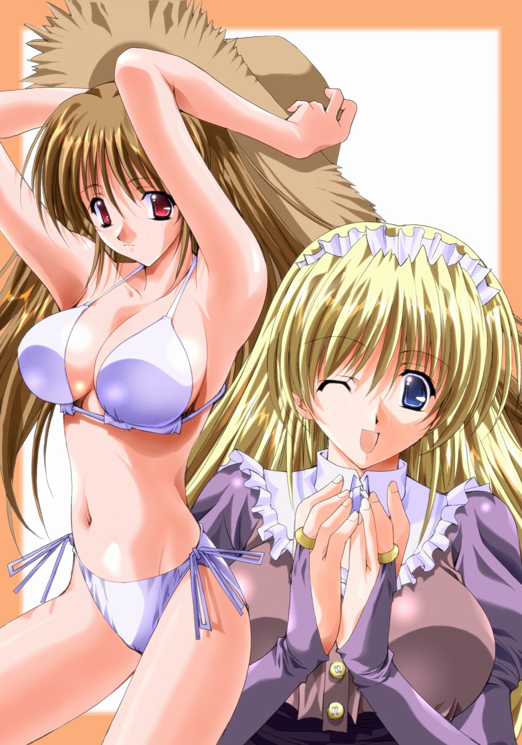 asuka_keisuke, bikini, cleavage, maid, swimsuits