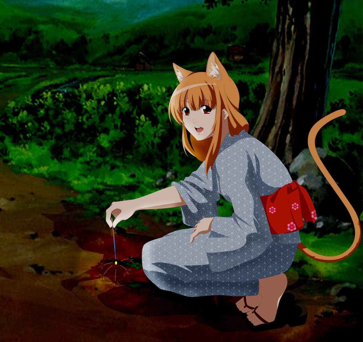 akou, animal_ears, asobi_ni_iku_yo!, eris, nekomimi, tail, yukata