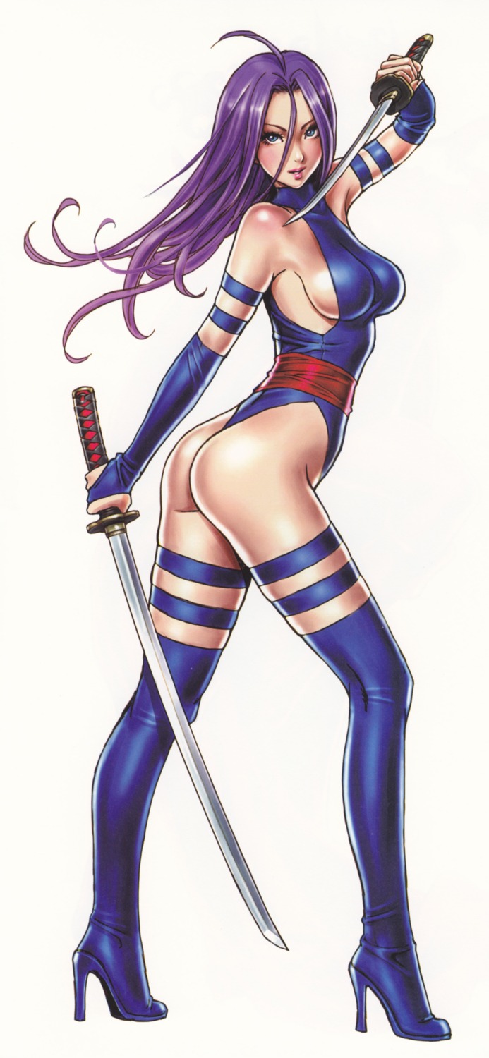 marvel, ninja, psylocke, sword, thighhighs, x-men, yamashita_shunya