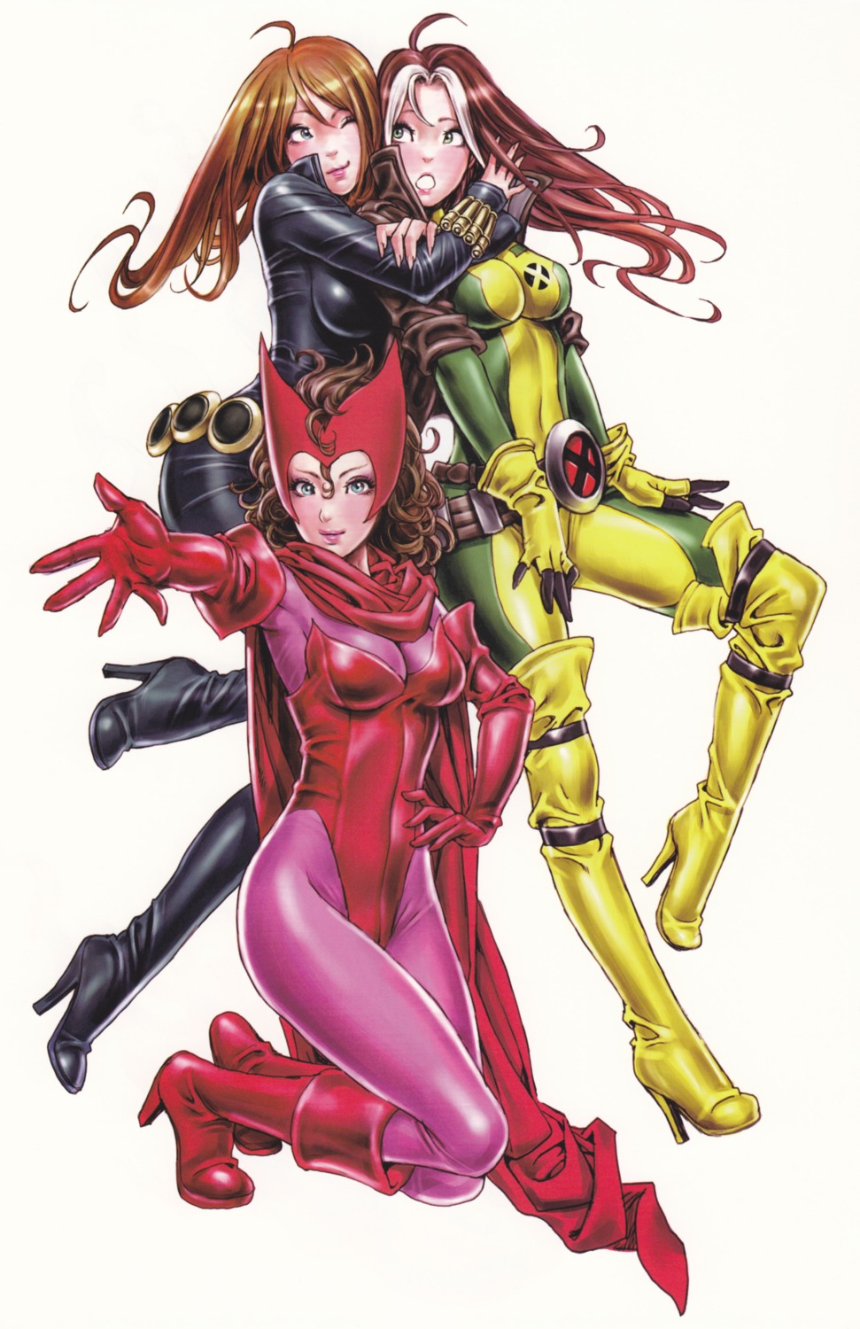 black_widow, bodysuit, marvel, rogue_(x-men), scarlet_witch, x-men, yamashita_shunya