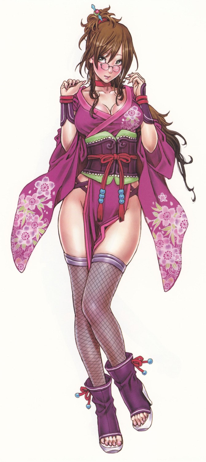 cleavage, hattori_kiriko, japanese_clothes, megane, thighhighs, yamashita_shunya