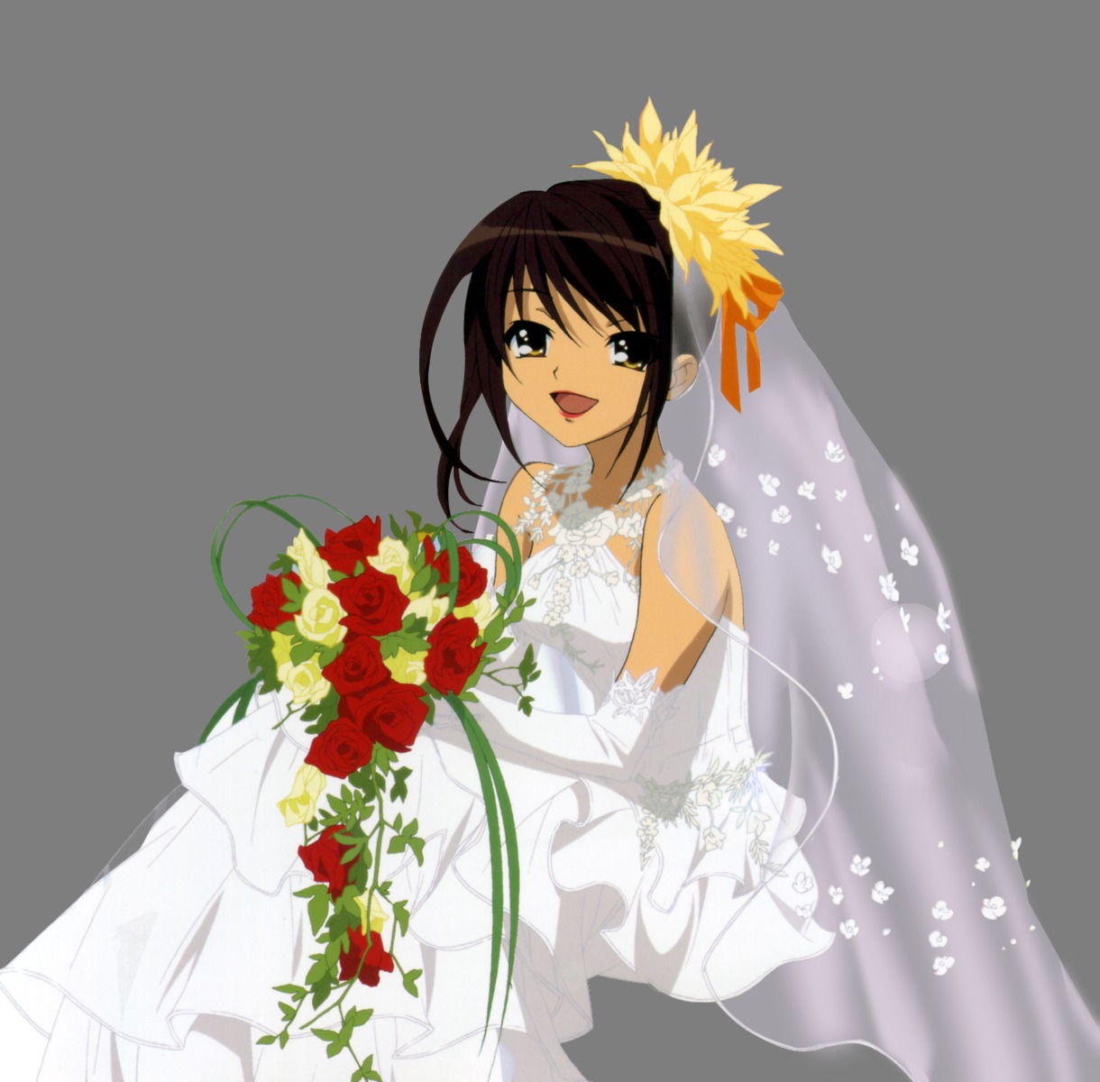 aratani_tomoe, dress, photoshop, suzumiya_haruhi, suzumiya_haruhi_no_yuuutsu, transparent_png, wedding_dress