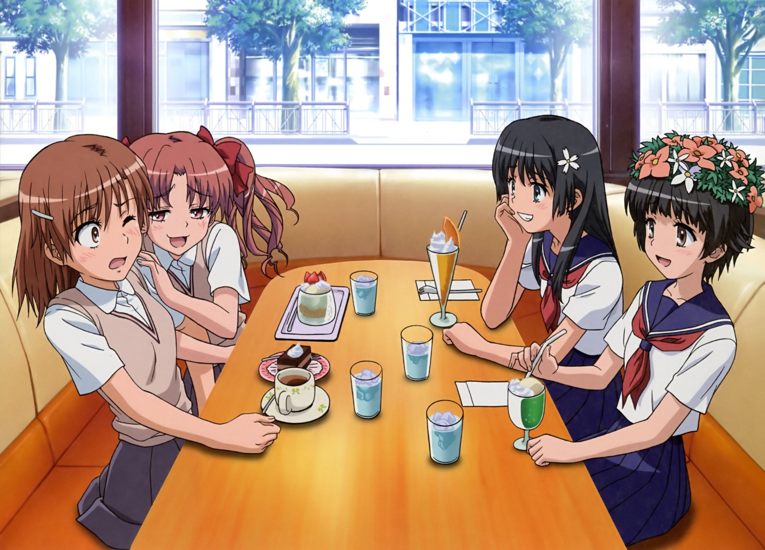 ishikura_keiichi, misaka_mikoto, saten_ruiko, seifuku, shirai_kuroko, toaru_kagaku_no_railgun, toaru_majutsu_no_index, uiharu_kazari