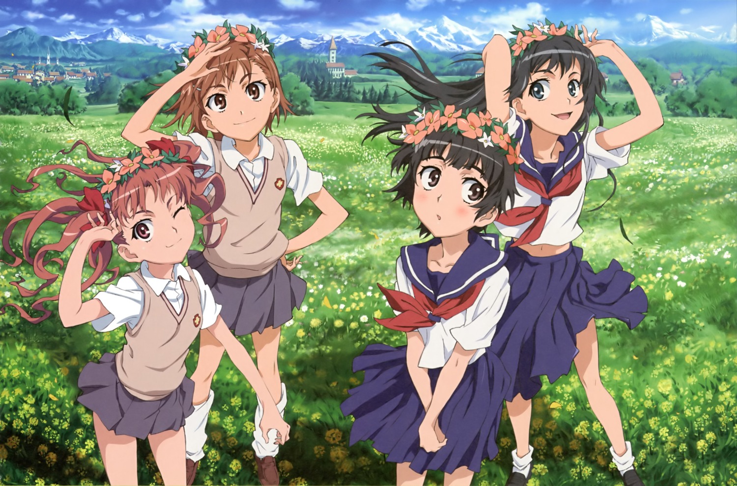 misaka_mikoto, nishimura_hiroyuki, saten_ruiko, seifuku, shirai_kuroko, toaru_kagaku_no_railgun, toaru_majutsu_no_index, uiharu_kazari
