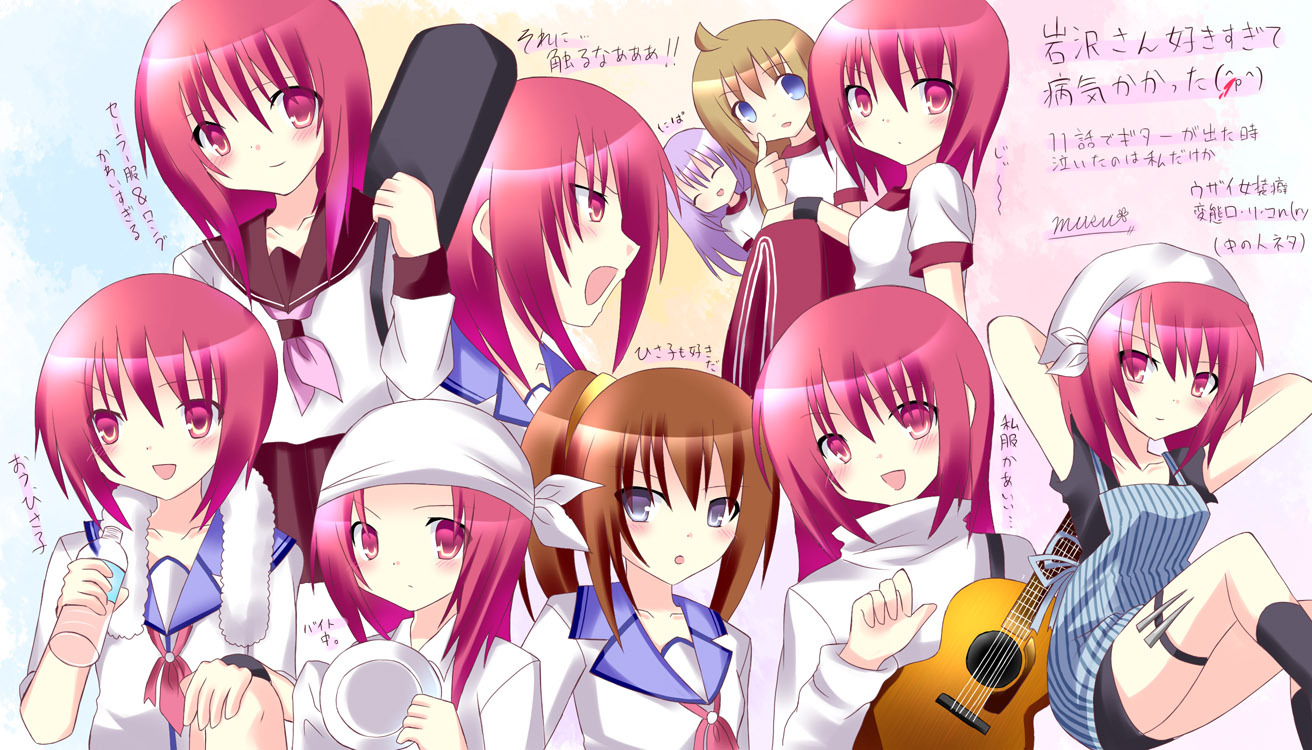 angel_beats!, fuchita_hisako, guitar, irie_miyuki, iwasawa_masami, kamioto_musu, seifuku, sekine_shiori