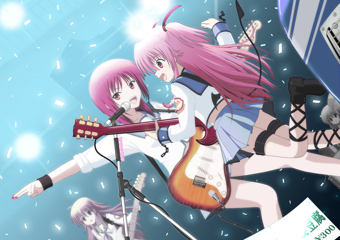 angel_beats!, guitar, iwasawa_masami, seifuku, sekine_shiori, sora_(aki00), yoshioka_yui