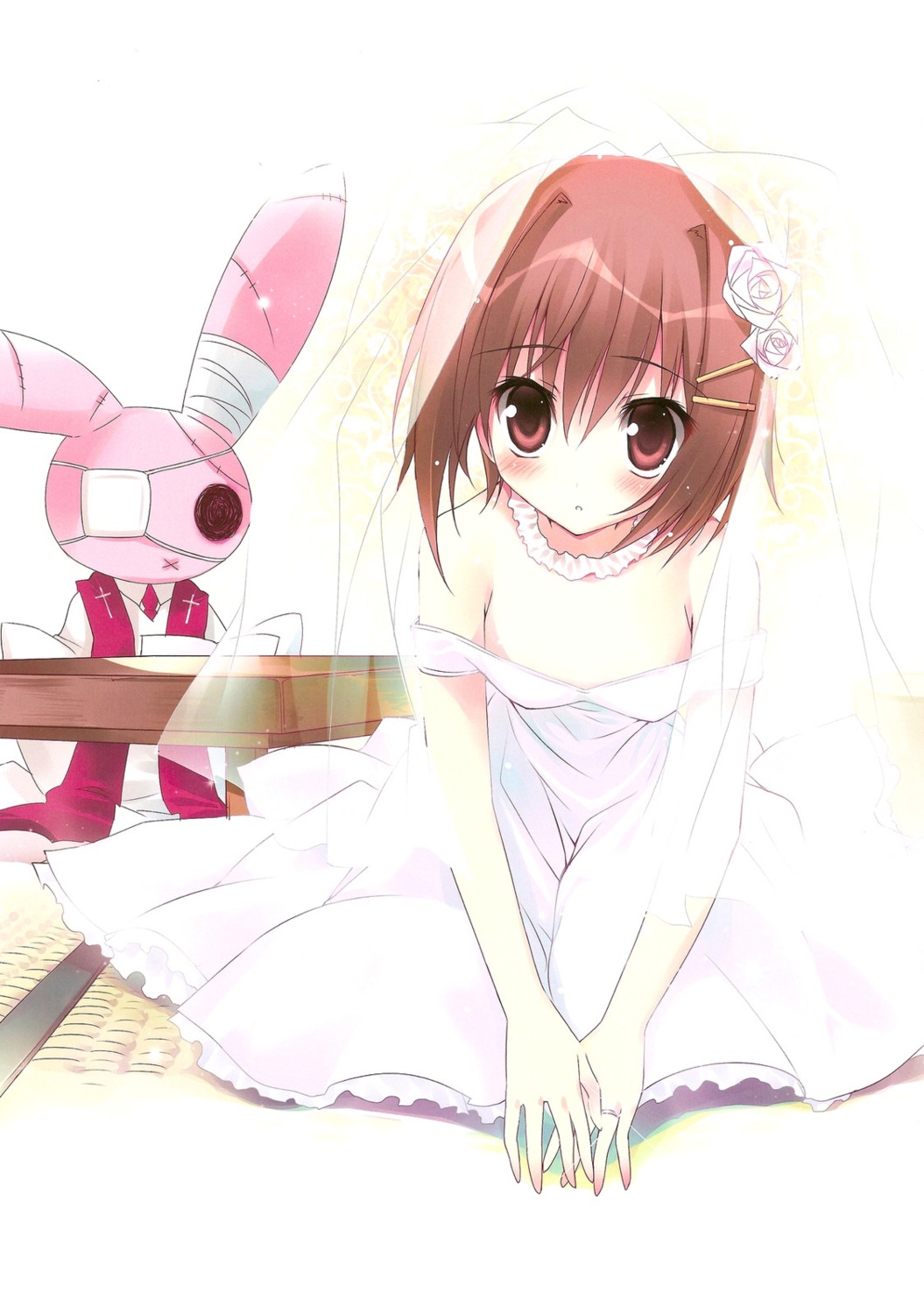 dress, jpeg_artifacts, karory, mamiya_hasaki, no_bra, scanning_dust, subarashiki_hibi, wedding_dress